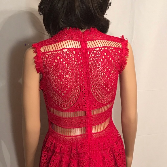Red Lace Midi Dress - Picture 3 of 10